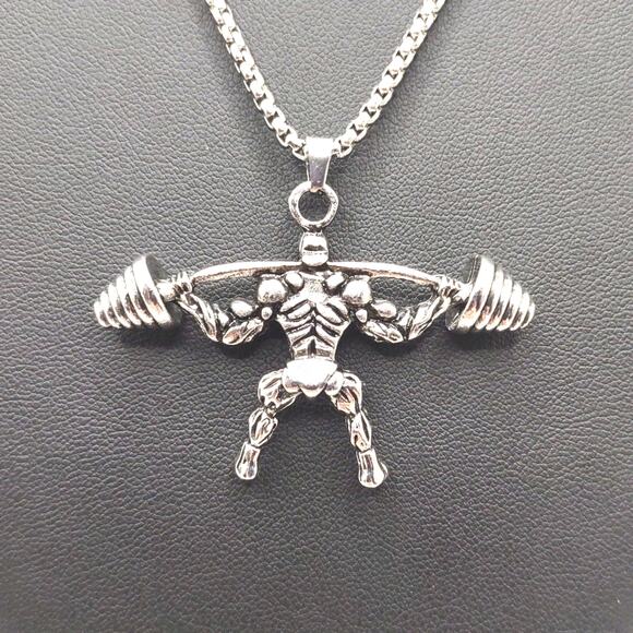 Stainless Weightlifting Necklace Fitness Exercise Bodybuilding Birthday Gift NEW